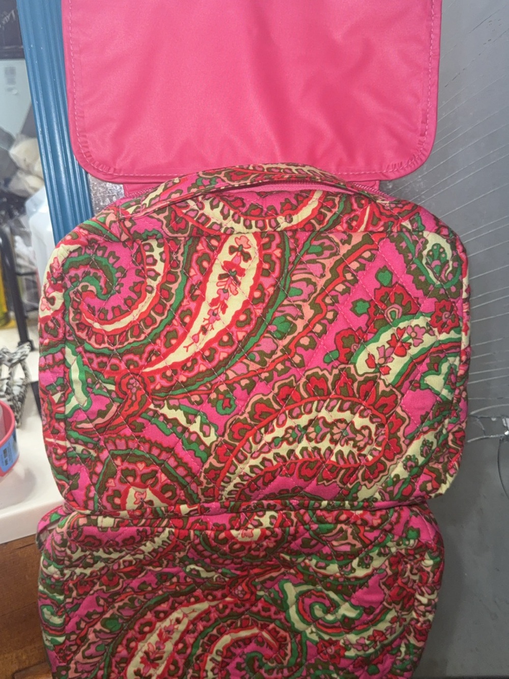 Vera Bradley Pink Paisley Quilted Cosmetic Case with Green & Cream Accents